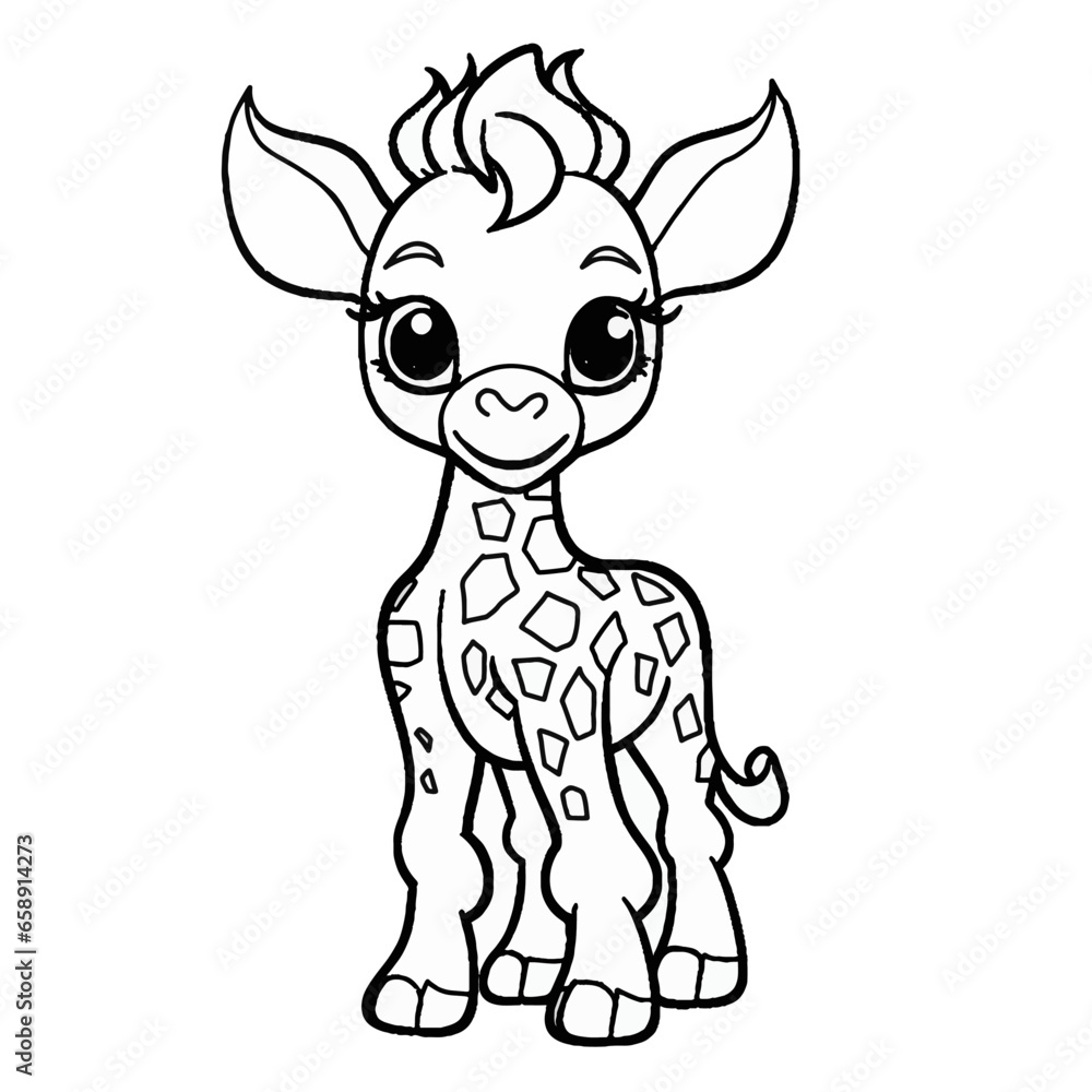 Obraz premium giraffe black and white vector illustration for coloring book