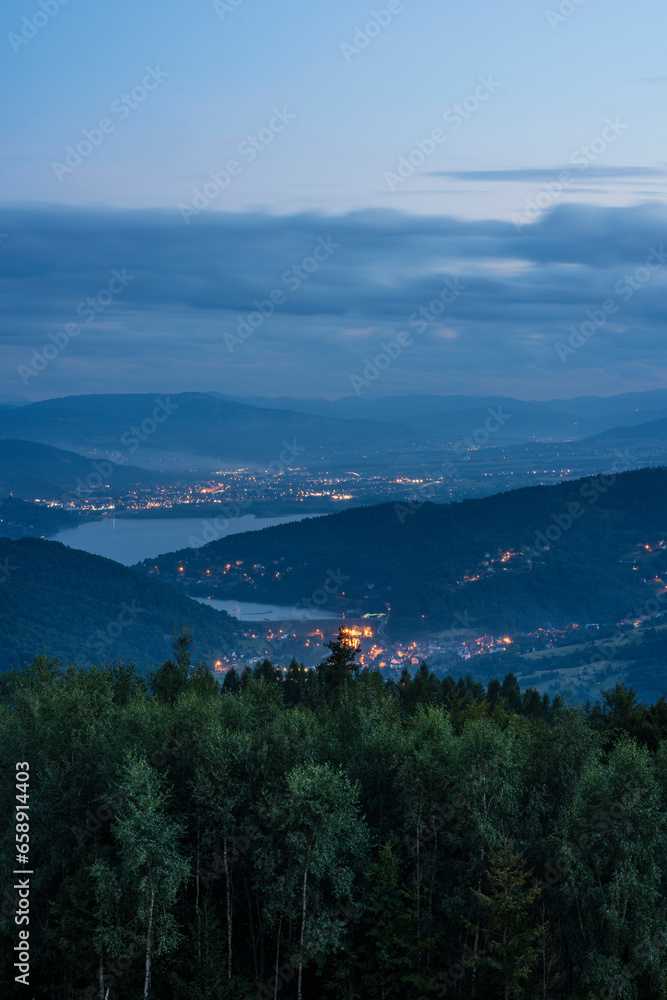 View on Żywiec at evening