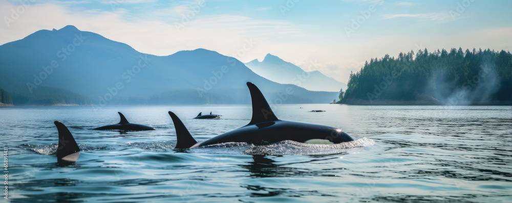 Fototapeta premium Whale Watching in Alaska region. Humpback watching whales.