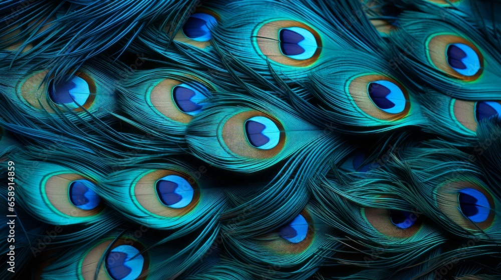 Obraz premium Peacock feathers. Bird feathers. Realistic feathers. 