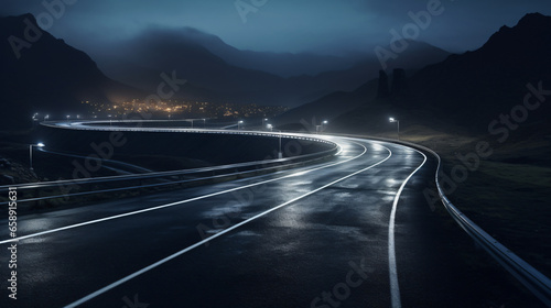 Winding road at night reflective pavement markings © Rimsha