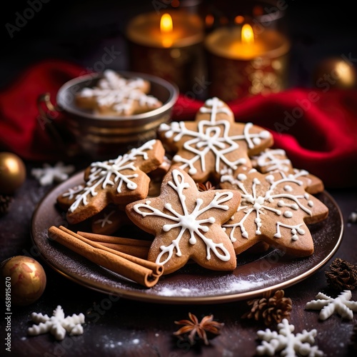 christmas gingerbread cookies and christmas decorations