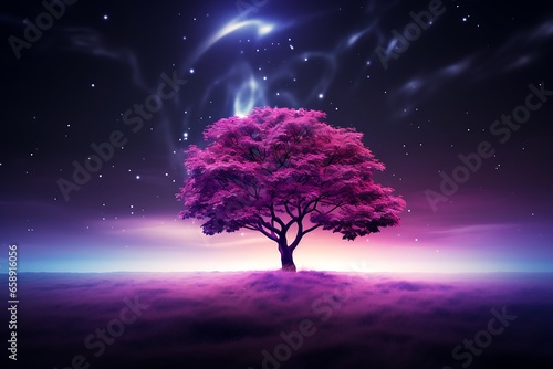 Fantasy landscape with tree and night sky. 3D Rendering © Gorilla Studio