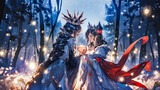 fairy tale cartoon a queen giving an apple to snow white in a snowy forest