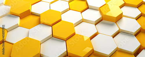 Fototapeta Naklejka Na Ścianę i Meble -  3d hexagon in white yellow colors. Honeycomb Background. Geometric Hexagons print wall.