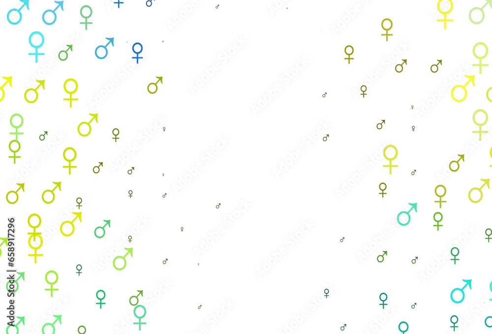 Light green, yellow vector background with gender symbols.
