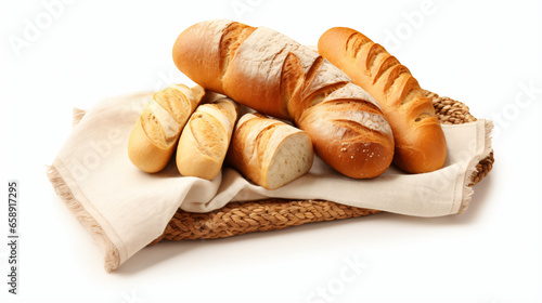 Assortment of freshly sliced baked bread with napkin