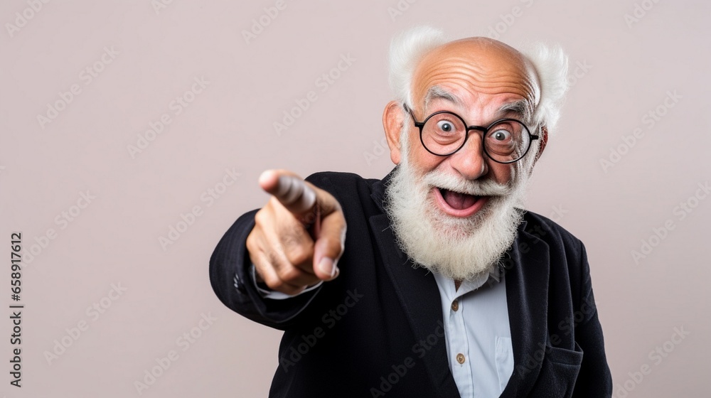 Old happy man with beard posing in the studio Old happy man with beard posing in the studio