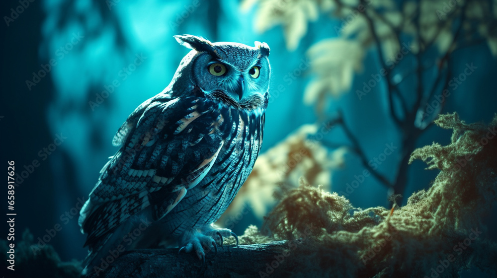 Tawny owl hidden in the forest. Brown owl sitting on tree stump in the dark forest habitat. Beautiful animal in nature. Wildlife scene from dark spruce forest. Generative AI Tawny owl hidden in the forest. Brown owl sitting on tree stump in the dark forest habitat. Beautiful animal in nature. Wildlife scene from dark spruce forest. Generative AI