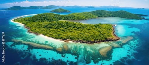 Stunning bird s eye view of Mayotte s lagoon reef and island With copyspace for text