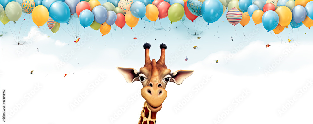 Naklejka premium Funny cartoon giraffe on white background.