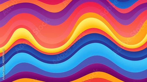 Rainbow groovy wavy line design in 1970s hippie retro style abstract background.