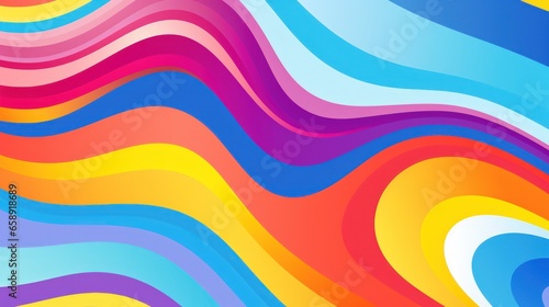 Rainbow groovy wavy line design in 1970s hippie retro style abstract background.