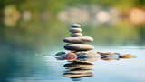 Balance stones on water pebbles stack. Zen and spa concept.