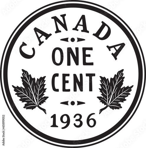 Canada one cent coin 1936 handmade vector design.