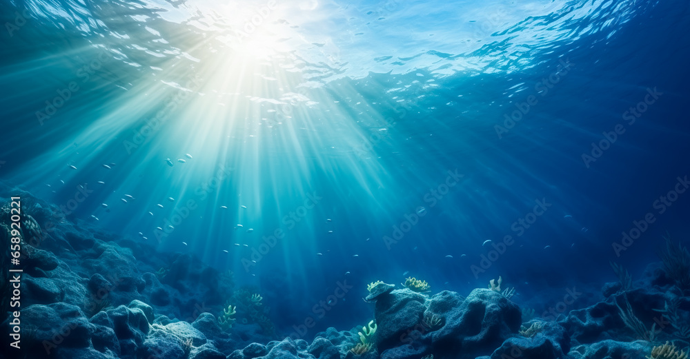 Underwater Sea - Deep Abyss With Blue Sun light Underwater Sea - Deep Abyss With Blue Sun light