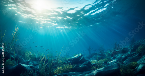 Underwater Sea - Deep Abyss With Blue Sun light © waichi2013th