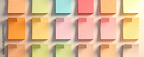 Colored post it notes messages. Collection or variation of different color sheets of note papers.