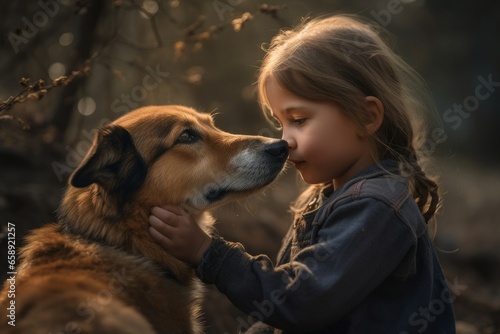 Child with her dog share heartwarming moment, AI generated