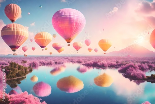 In a pastel sky, whimsical floating islands drift by. 