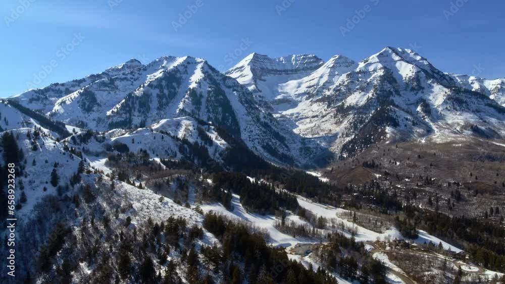 Epic drone shot over snowy canyon in Utah Epic drone shot over snowy canyon in Utah