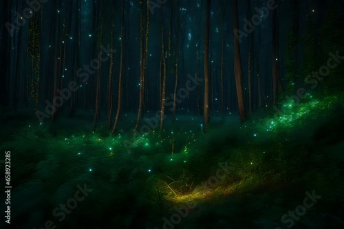 Nighttime in a lovely forest with flashing fireflies.   © MB Khan