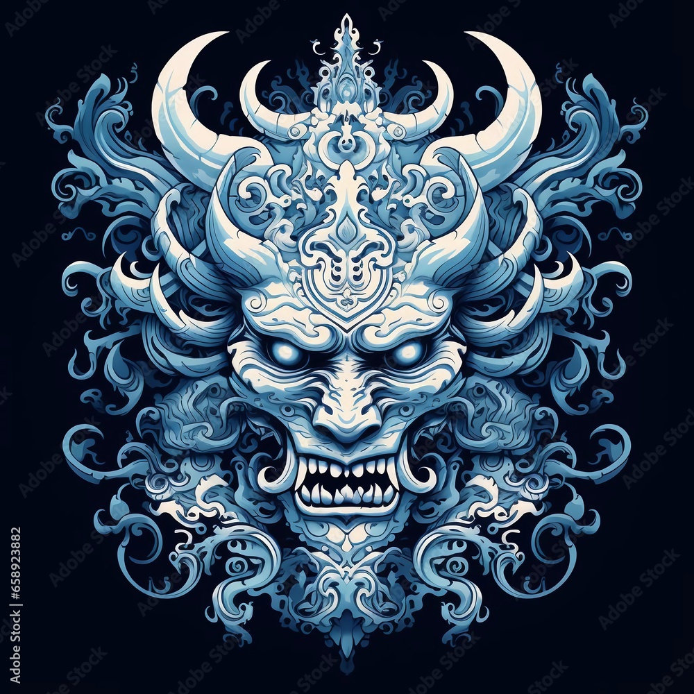 blue and white devil head t-shirt design