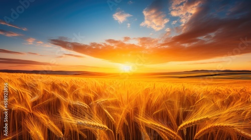 Beautiful Sunset Landscape With Golden Wheat Field