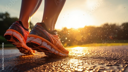 Intense Sunlight Highlighting A Runners Running Shoe