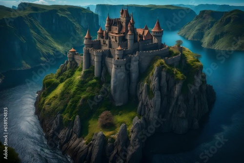 Up on a floating island lies a fantasy castle.