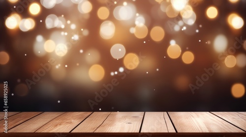 Wooden Table Against Blurred Bokeh Background. Сoncept Woodworking, Interior Design, Home Decor, Photography
