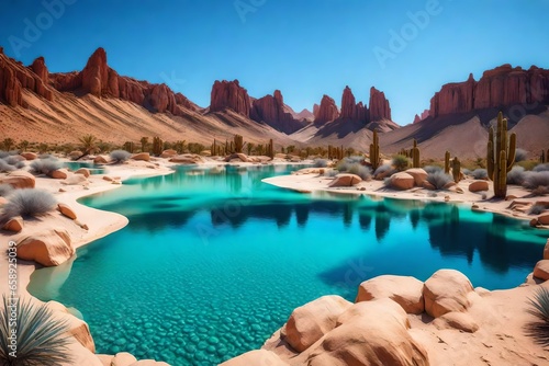 Beautiful desert oasis with a lake that sparkles in the sun.