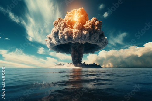 thermonuclear explosion. generative ai. nuclear mushroom. threat of nuclear war. photo