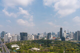 Bankgog panoramic cityscape with Lumpini park and office skyscrapers