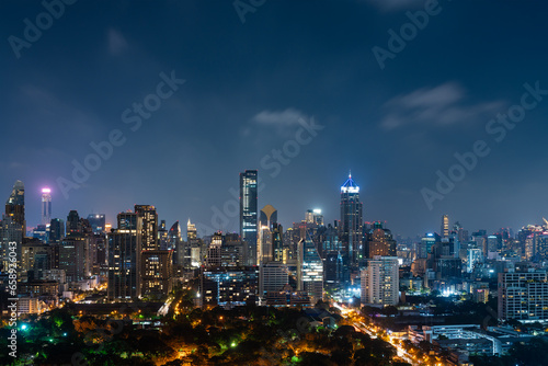 Night Bangkok city skyline with skyscrapers