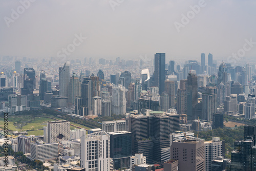 Skyscrapers in Bangkok on foggy day