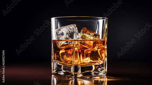 Whiskey with ice in glass isolated on white background.