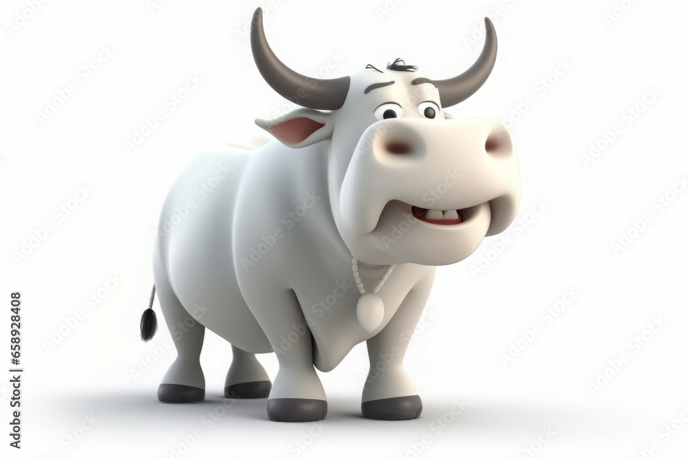 Bull cartoon white character. Cattle zoo. Generate Ai Bull cartoon white character. Cattle zoo. Generate Ai