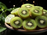 An image of several slices of kiwi fruit