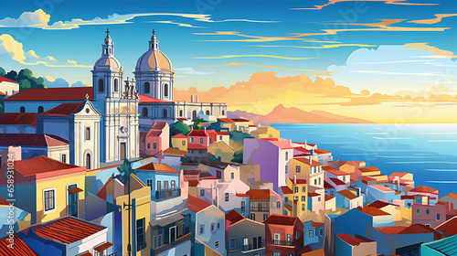 Lisboa ilustração, cidade colorida photo