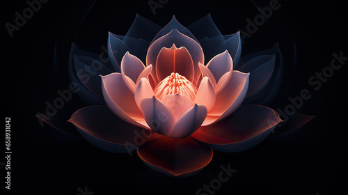 An exquisite depiction featuring a stunning lotus flower elegantly poised against a dark and dramatic background