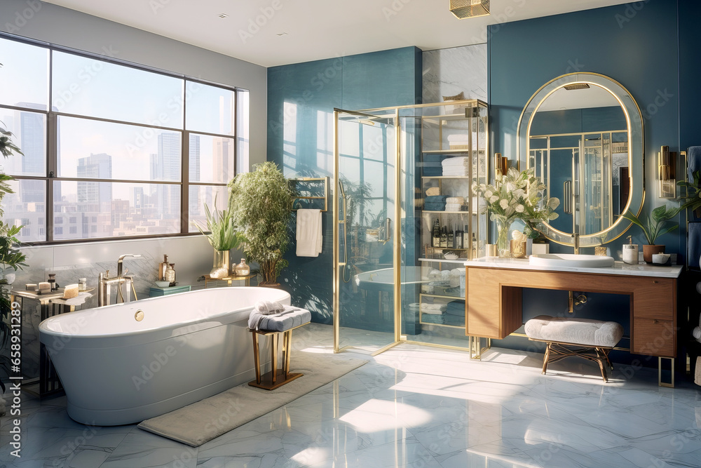 Obraz na płótnie Bathroom interior design in Hollywood glamour style.  w salonie