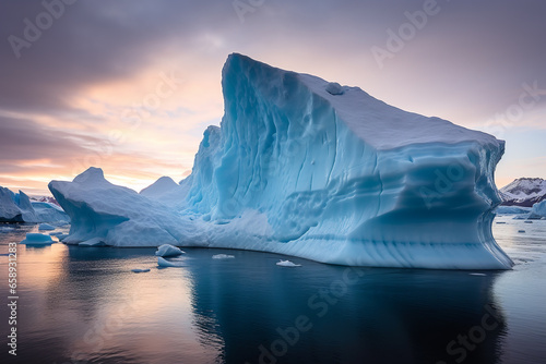 Floating Iceberg. Melting Glacier. Ecology concept.