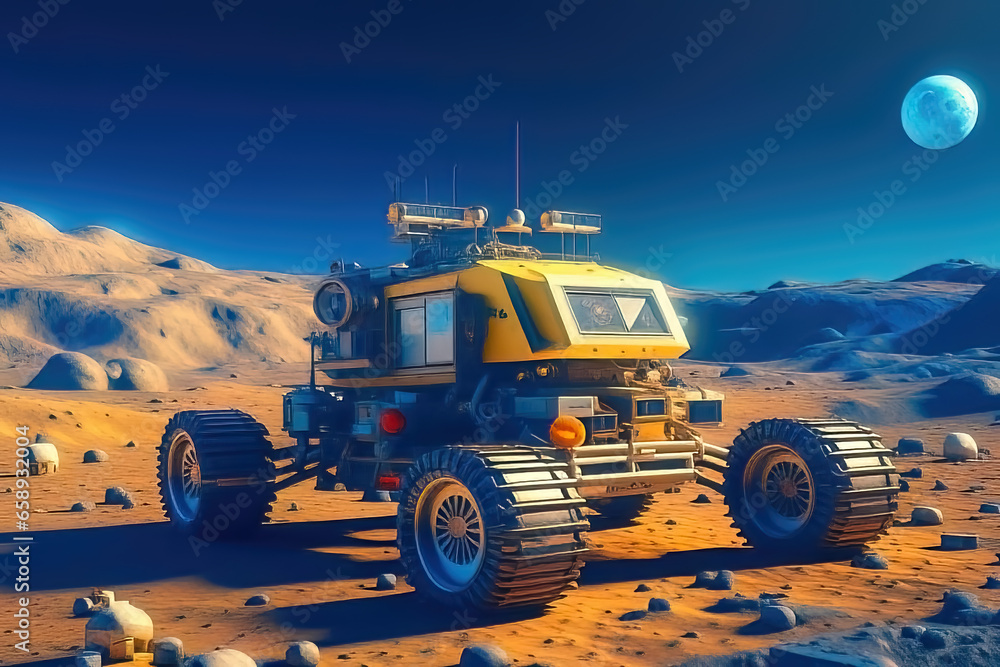 Fototapeta premium rover exploring surface of extraterrestrial planet