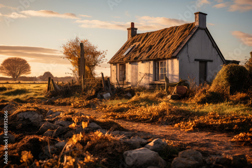 Old house with mossy roof on a rural landscape © graja