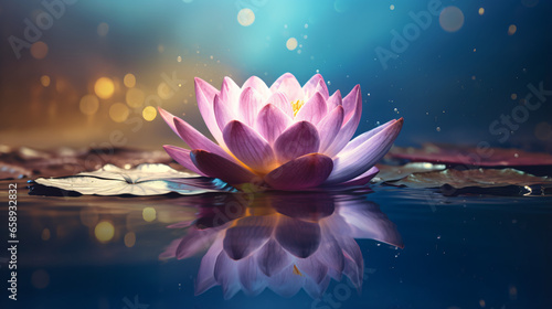 Zen lotus flower on water meditation concept.