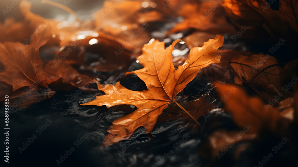 Fallen dry orange maple leaves, autumn natural background Fallen dry orange maple leaves, autumn natural background