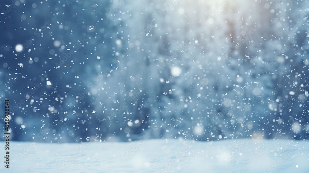 Snowy forest background, winter wonderland, snow covered trees, sky, tranquil scene