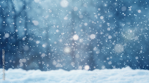 Snowy forest background, winter wonderland, snow covered trees, sky, tranquil scene © IonelV