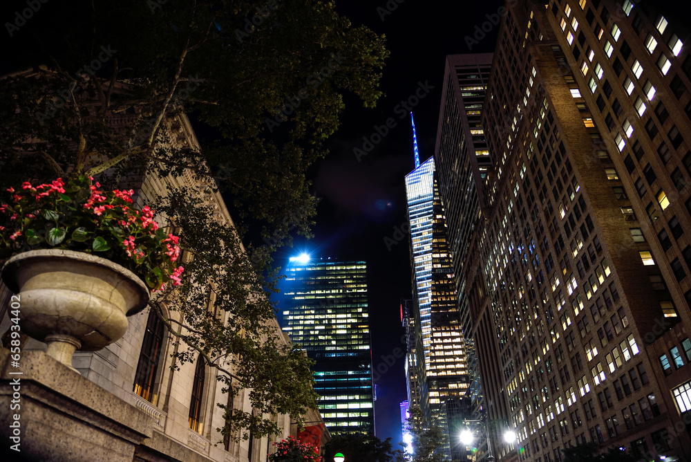 Night View of 42nd Street in Manhattan, New York City